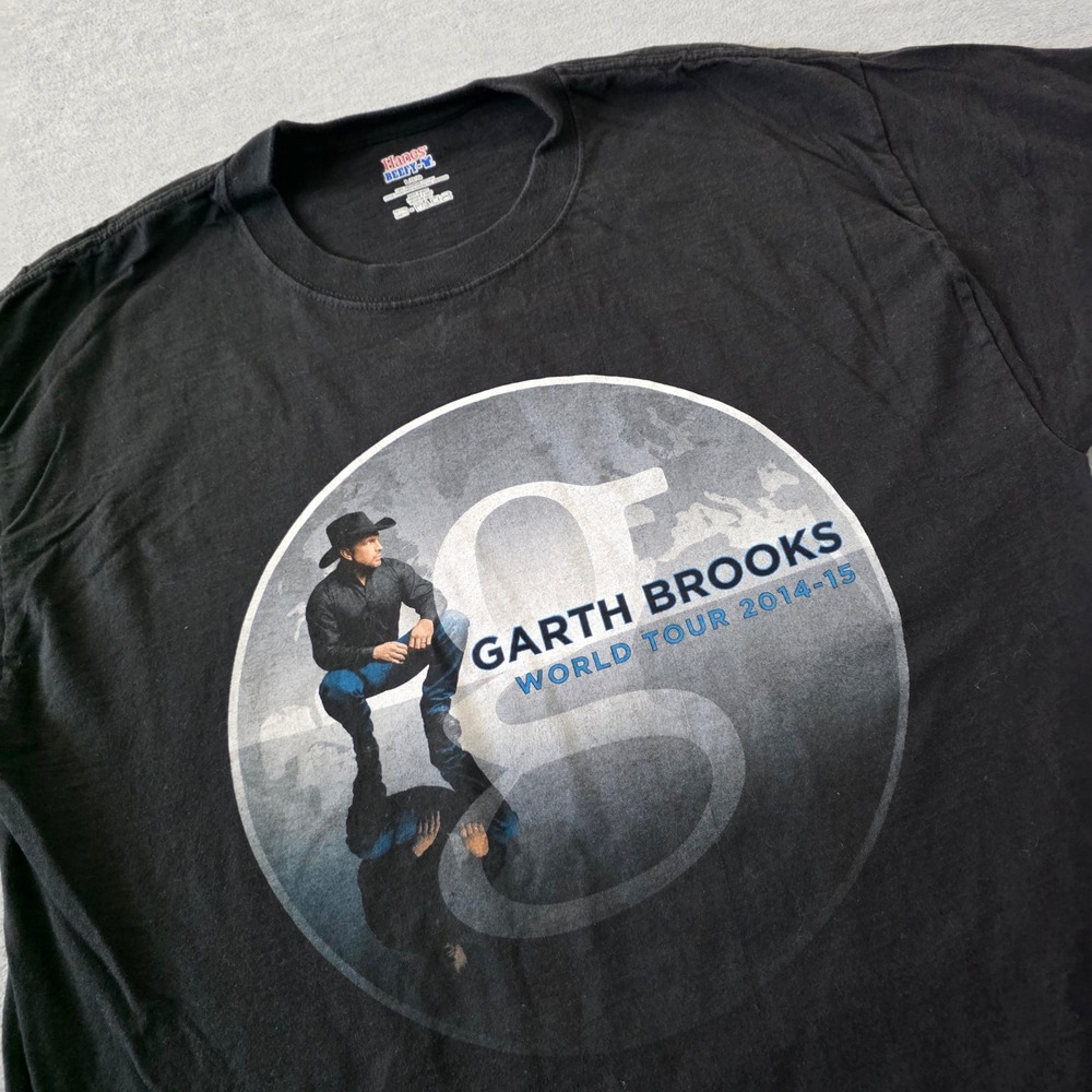 Garth Brooks World Tour 2014-15 Black Graphic T-Shirt Mens Large Hanes Beefy-T